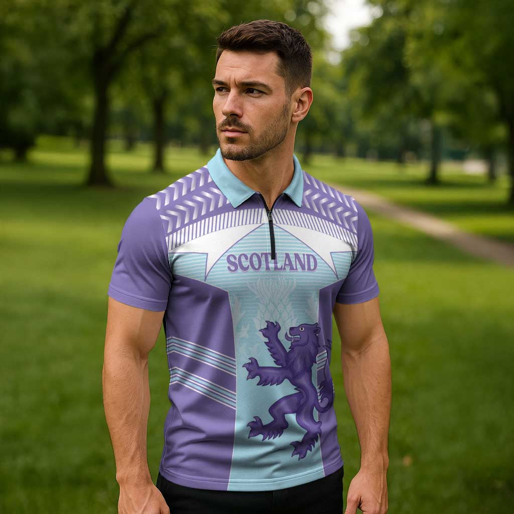 Scotland Football Custom Zipper Polo Shirt 2026 Come On Scottish Dragon Thistle Cyan - Wonder Print Shop
