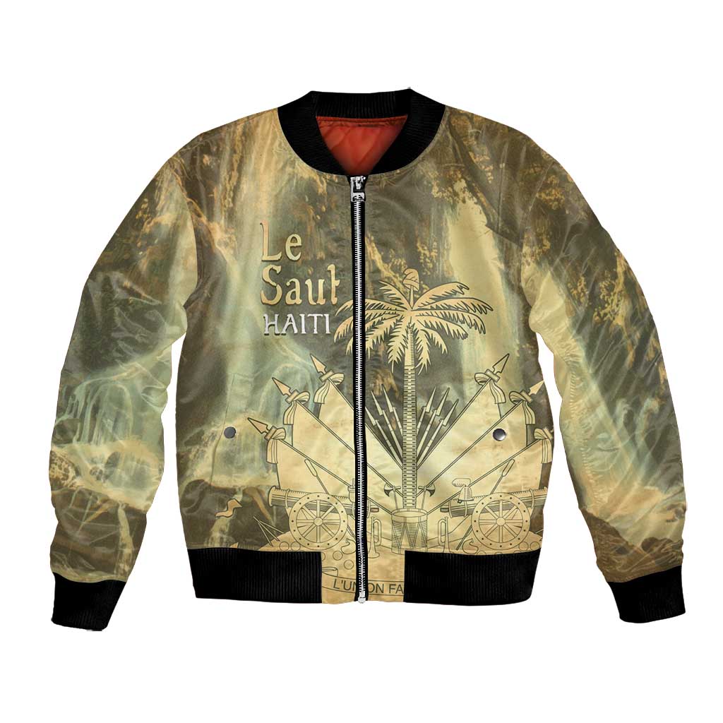 Personalized Afro Haiti Le Saut Bomber Jacket Ayiti Waterfall Vintage Grunge Style - Wonder Print Shop