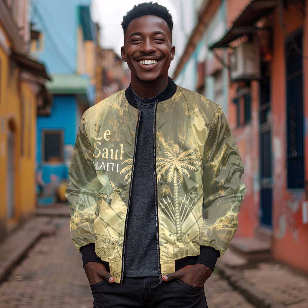 Personalized Afro Haiti Le Saut Bomber Jacket Ayiti Waterfall Vintage Grunge Style - Wonder Print Shop