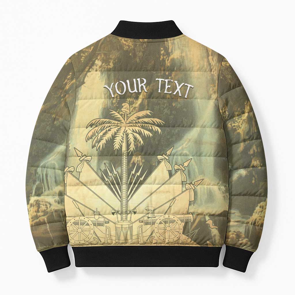 Personalized Afro Haiti Le Saut Bomber Puffer Jacket Ayiti Waterfall Vintage Grunge Style - Wonder Print Shop