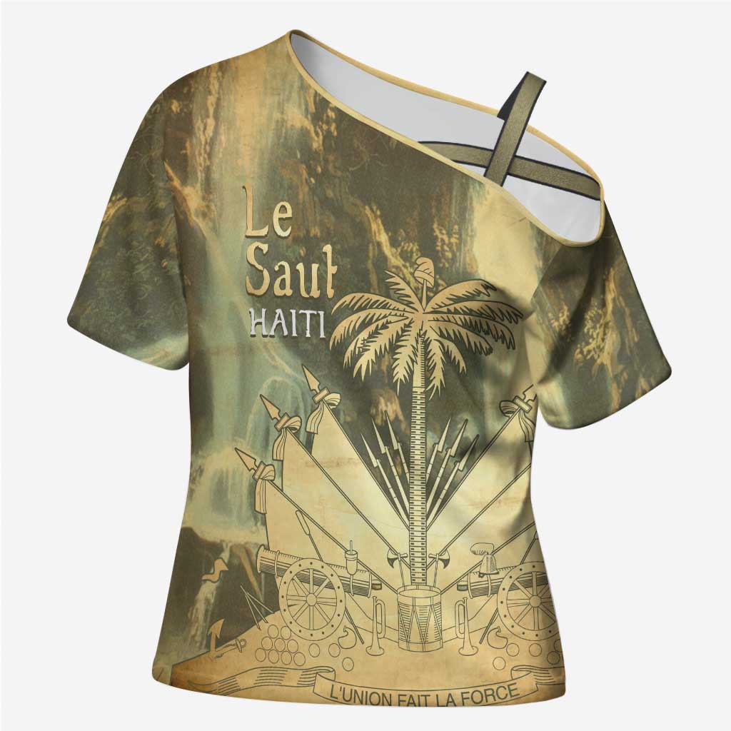 Personalized Afro Haiti Le Saut Cross Shoulder Shirt Ayiti Waterfall Vintage Grunge Style - Wonder Print Shop