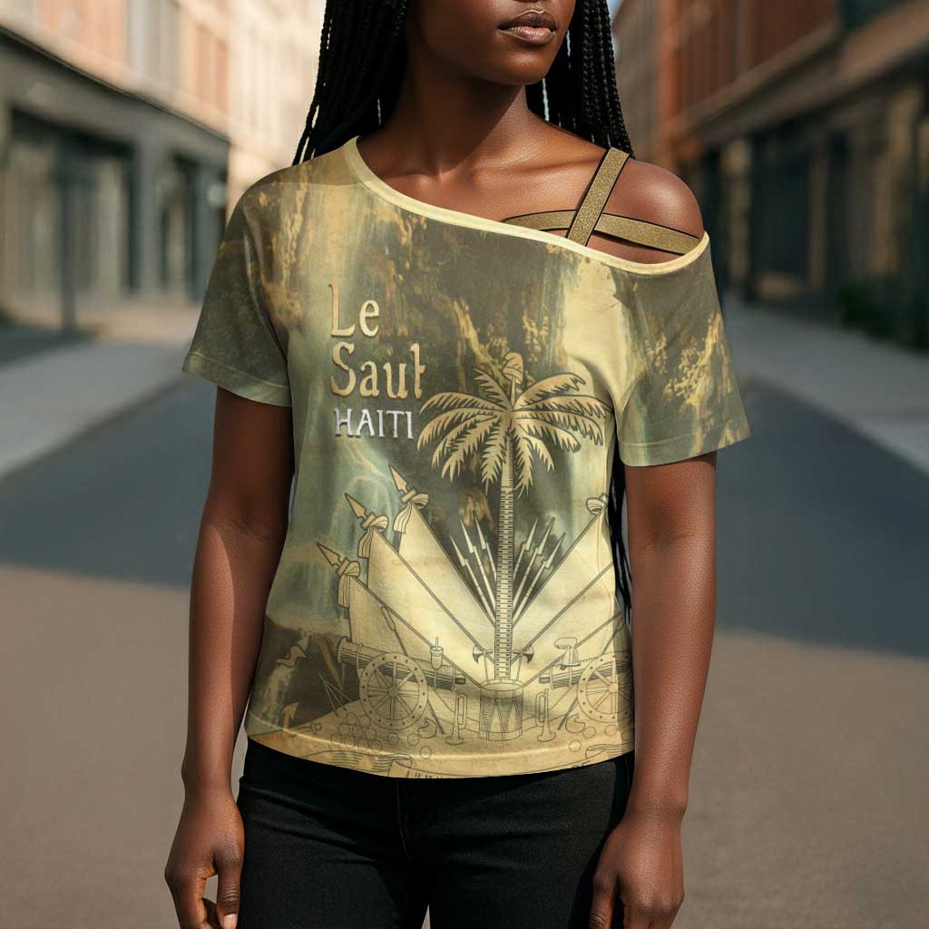Personalized Afro Haiti Le Saut Cross Shoulder Shirt Ayiti Waterfall Vintage Grunge Style - Wonder Print Shop