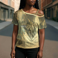 Personalized Afro Haiti Le Saut Cross Shoulder Shirt Ayiti Waterfall Vintage Grunge Style - Wonder Print Shop