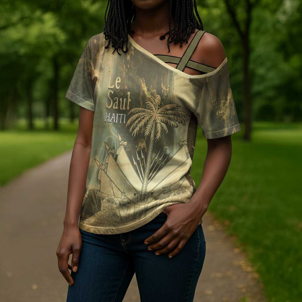 Personalized Afro Haiti Le Saut Cross Shoulder Shirt Ayiti Waterfall Vintage Grunge Style - Wonder Print Shop