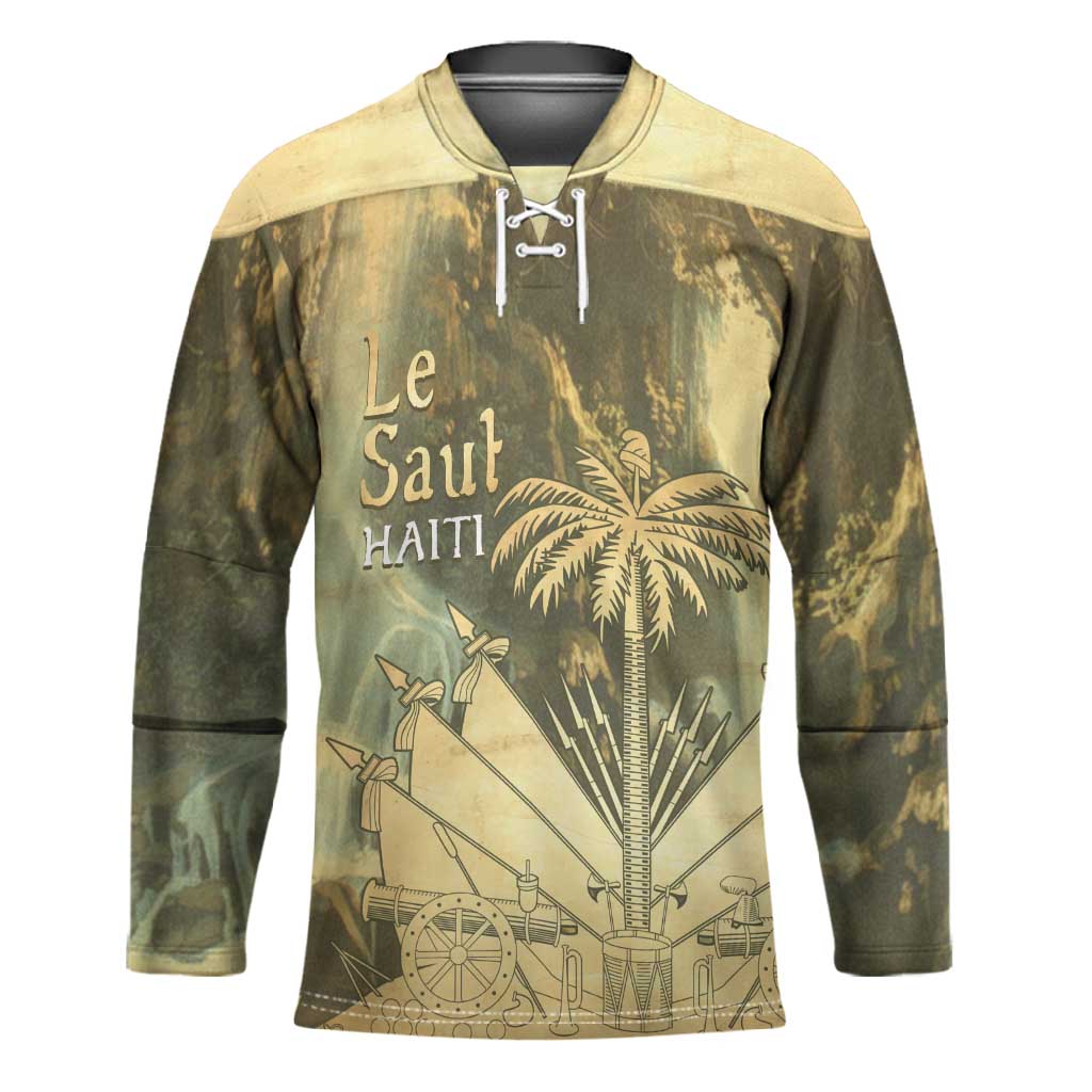 Personalized Afro Haiti Le Saut Hockey Jersey Ayiti Waterfall Vintage Grunge Style - Wonder Print Shop