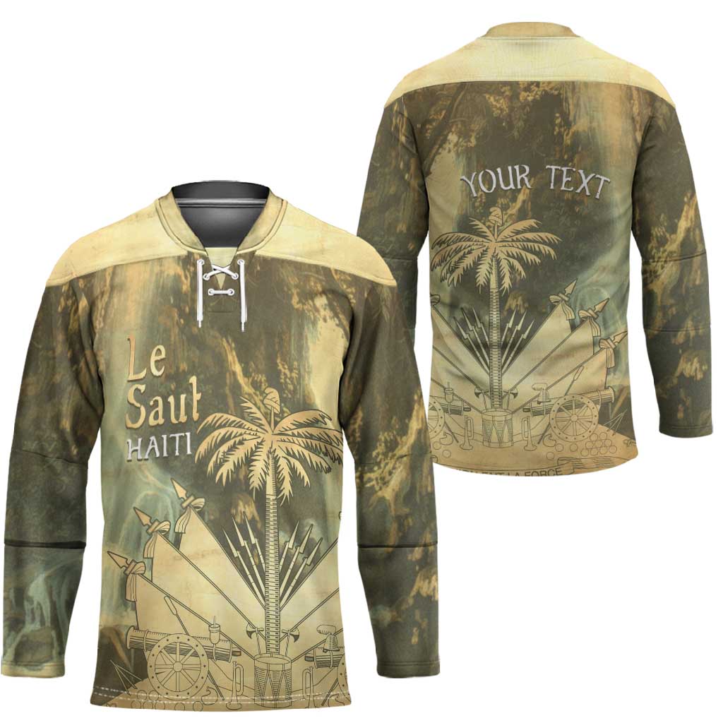 Personalized Afro Haiti Le Saut Hockey Jersey Ayiti Waterfall Vintage Grunge Style - Wonder Print Shop