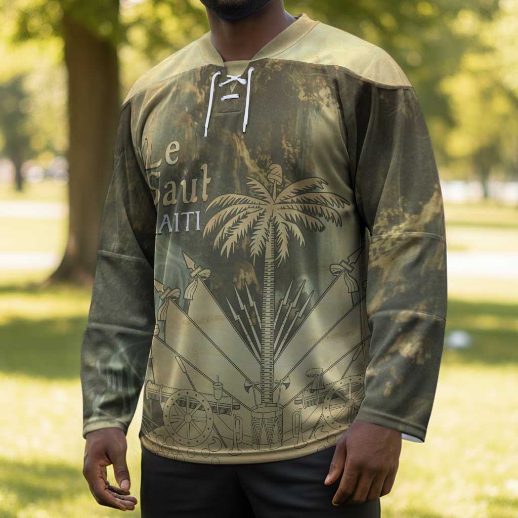 Personalized Afro Haiti Le Saut Hockey Jersey Ayiti Waterfall Vintage Grunge Style - Wonder Print Shop