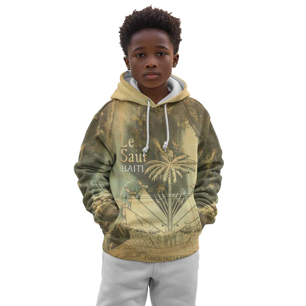 Personalized Afro Haiti Le Saut Kid Hoodie Ayiti Waterfall Vintage Grunge Style - Wonder Print Shop