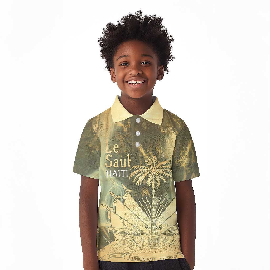 Personalized Afro Haiti Le Saut Kid Polo Shirt Ayiti Waterfall Vintage Grunge Style - Wonder Print Shop