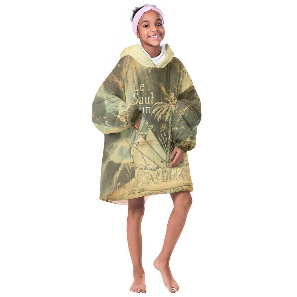 Personalized Afro Haiti Le Saut Kid Wearable Blanket Hoodie Ayiti Waterfall Vintage Grunge Style - Wonder Print Shop