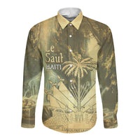 Personalized Afro Haiti Le Saut Long Sleeve Button Shirt Ayiti Waterfall Vintage Grunge Style - Wonder Print Shop