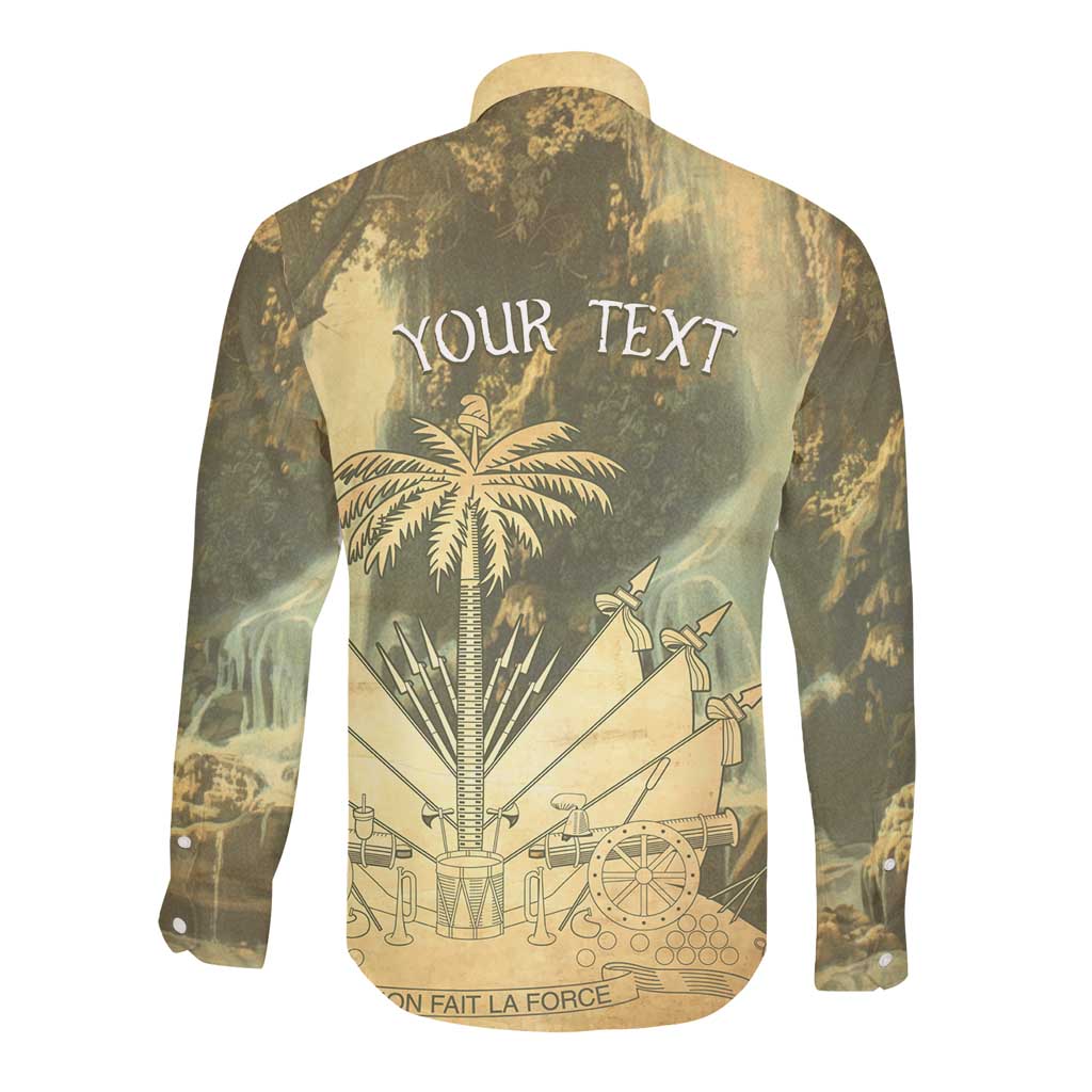 Personalized Afro Haiti Le Saut Long Sleeve Button Shirt Ayiti Waterfall Vintage Grunge Style - Wonder Print Shop