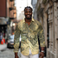 Personalized Afro Haiti Le Saut Long Sleeve Button Shirt Ayiti Waterfall Vintage Grunge Style - Wonder Print Shop