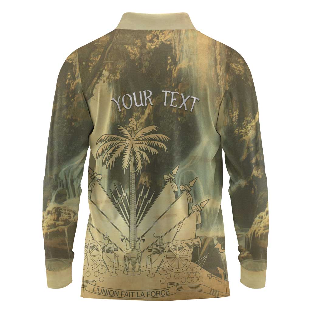 Personalized Afro Haiti Le Saut Long Sleeve Polo Shirt Ayiti Waterfall Vintage Grunge Style - Wonder Print Shop