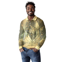 Personalized Afro Haiti Le Saut Long Sleeve Polo Shirt Ayiti Waterfall Vintage Grunge Style - Wonder Print Shop