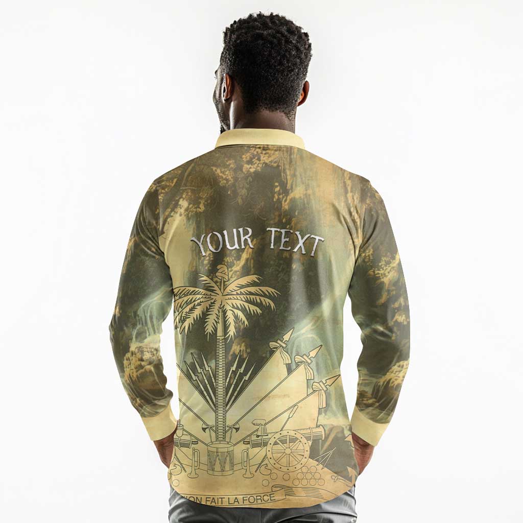 Personalized Afro Haiti Le Saut Long Sleeve Polo Shirt Ayiti Waterfall Vintage Grunge Style - Wonder Print Shop