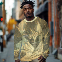 Personalized Afro Haiti Le Saut Long Sleeve Shirt Ayiti Waterfall Vintage Grunge Style - Wonder Print Shop