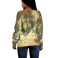 Personalized Afro Haiti Le Saut Off Shoulder Sweater Ayiti Waterfall Vintage Grunge Style - Wonder Print Shop