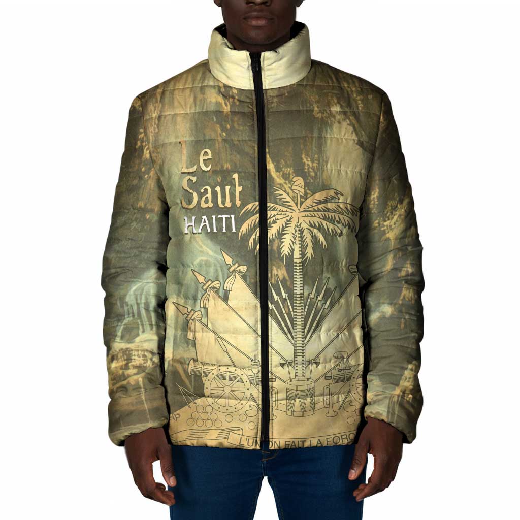 Personalized Afro Haiti Le Saut Padded Jacket Ayiti Waterfall Vintage Grunge Style - Wonder Print Shop