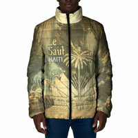 Personalized Afro Haiti Le Saut Padded Jacket Ayiti Waterfall Vintage Grunge Style - Wonder Print Shop