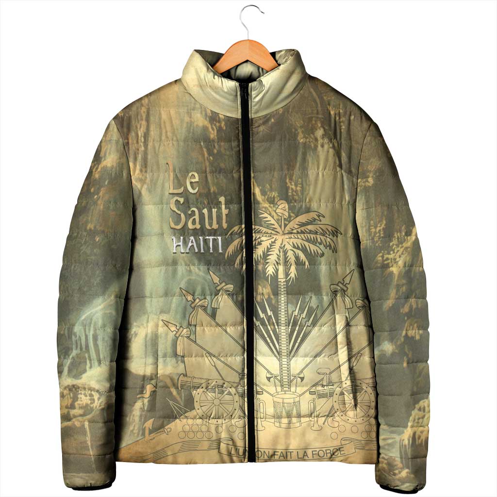 Personalized Afro Haiti Le Saut Padded Jacket Ayiti Waterfall Vintage Grunge Style - Wonder Print Shop