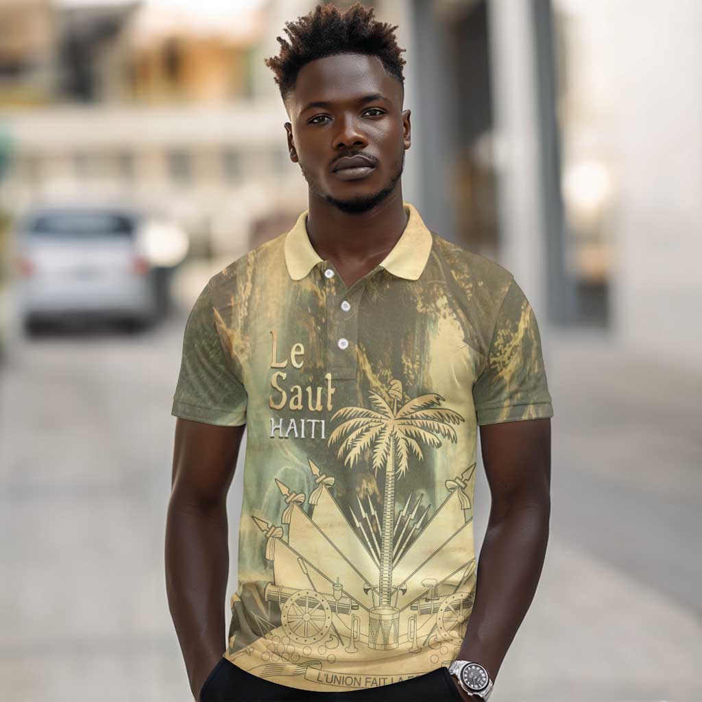 Personalized Afro Haiti Le Saut Polo Shirt Ayiti Waterfall Vintage Grunge Style - Wonder Print Shop