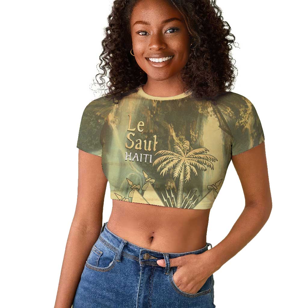 Personalized Afro Haiti Le Saut Raglan Cropped T shirt Ayiti Waterfall Vintage Grunge Style - Wonder Print Shop