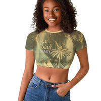 Personalized Afro Haiti Le Saut Raglan Cropped T shirt Ayiti Waterfall Vintage Grunge Style - Wonder Print Shop