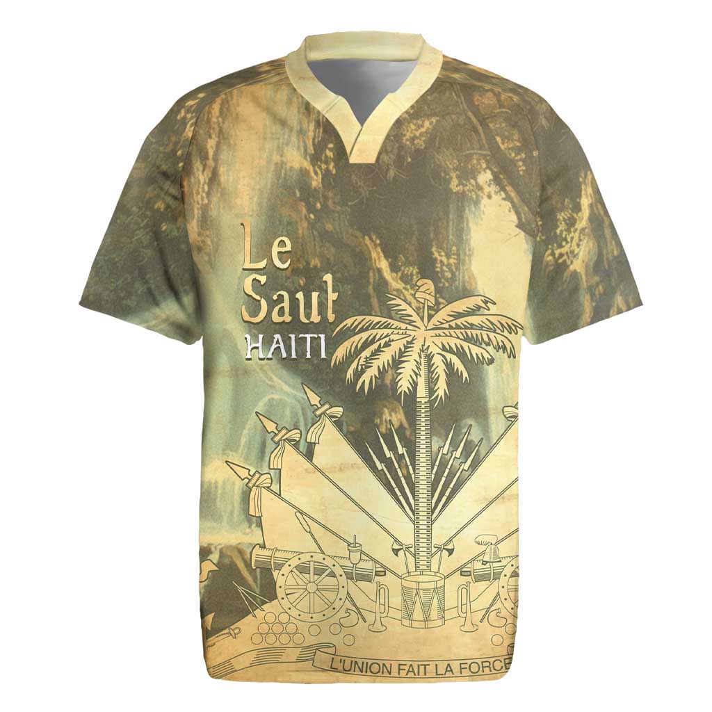 Personalized Afro Haiti Le Saut Rugby Jersey Ayiti Waterfall Vintage Grunge Style - Wonder Print Shop