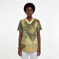 Personalized Afro Haiti Le Saut Scrub Top Ayiti Waterfall Vintage Grunge Style - Wonder Print Shop