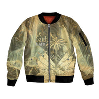 Personalized Afro Haiti Le Saut Sleeve Zip Bomber Jacket Ayiti Waterfall Vintage Grunge Style - Wonder Print Shop