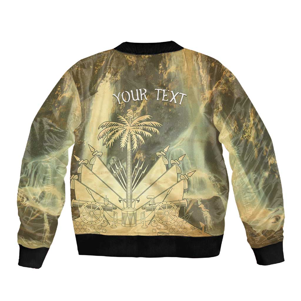 Personalized Afro Haiti Le Saut Sleeve Zip Bomber Jacket Ayiti Waterfall Vintage Grunge Style - Wonder Print Shop
