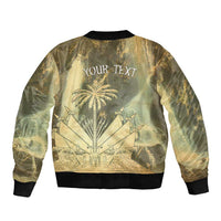 Personalized Afro Haiti Le Saut Sleeve Zip Bomber Jacket Ayiti Waterfall Vintage Grunge Style - Wonder Print Shop