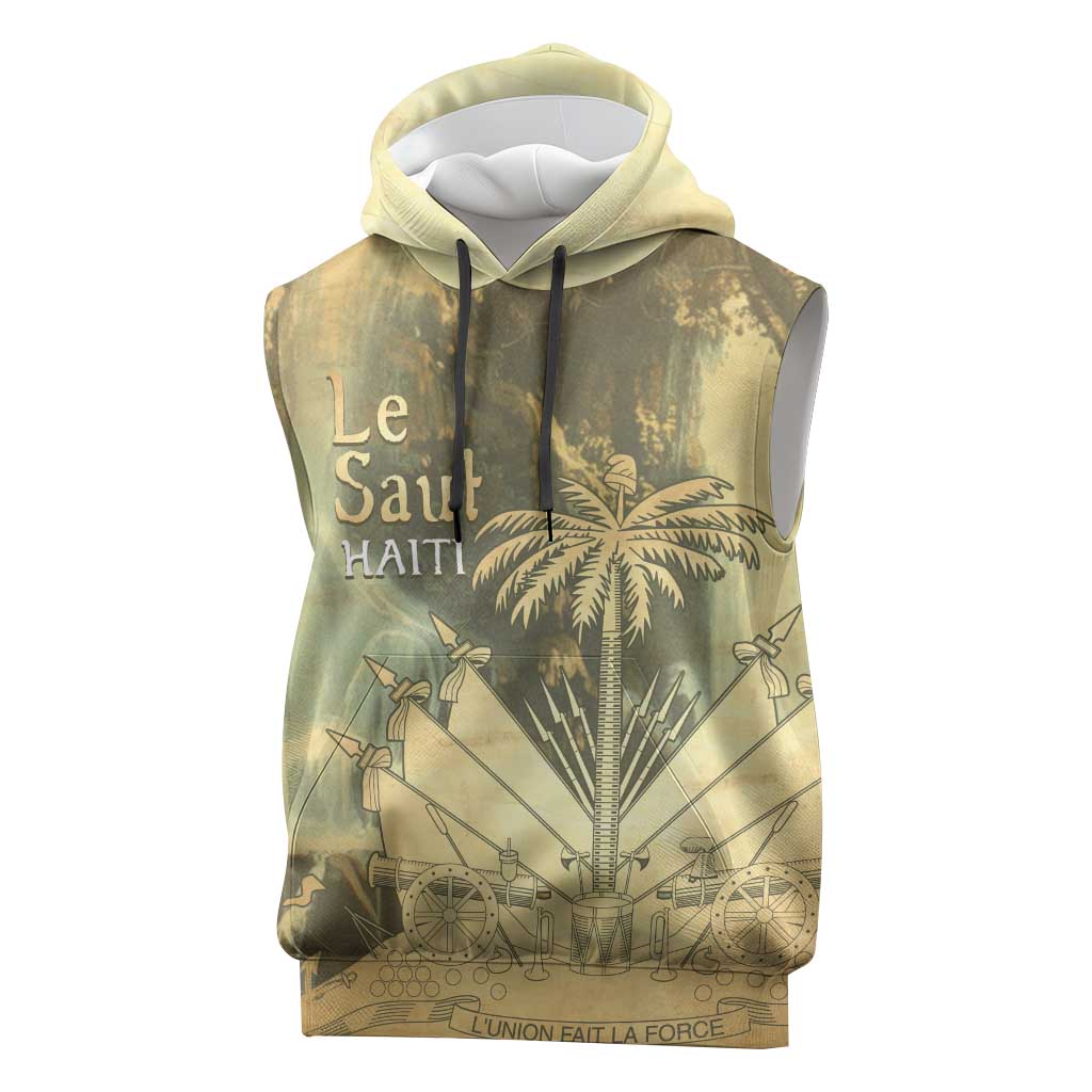 Personalized Afro Haiti Le Saut Sleeveless Hoodie Ayiti Waterfall Vintage Grunge Style - Wonder Print Shop