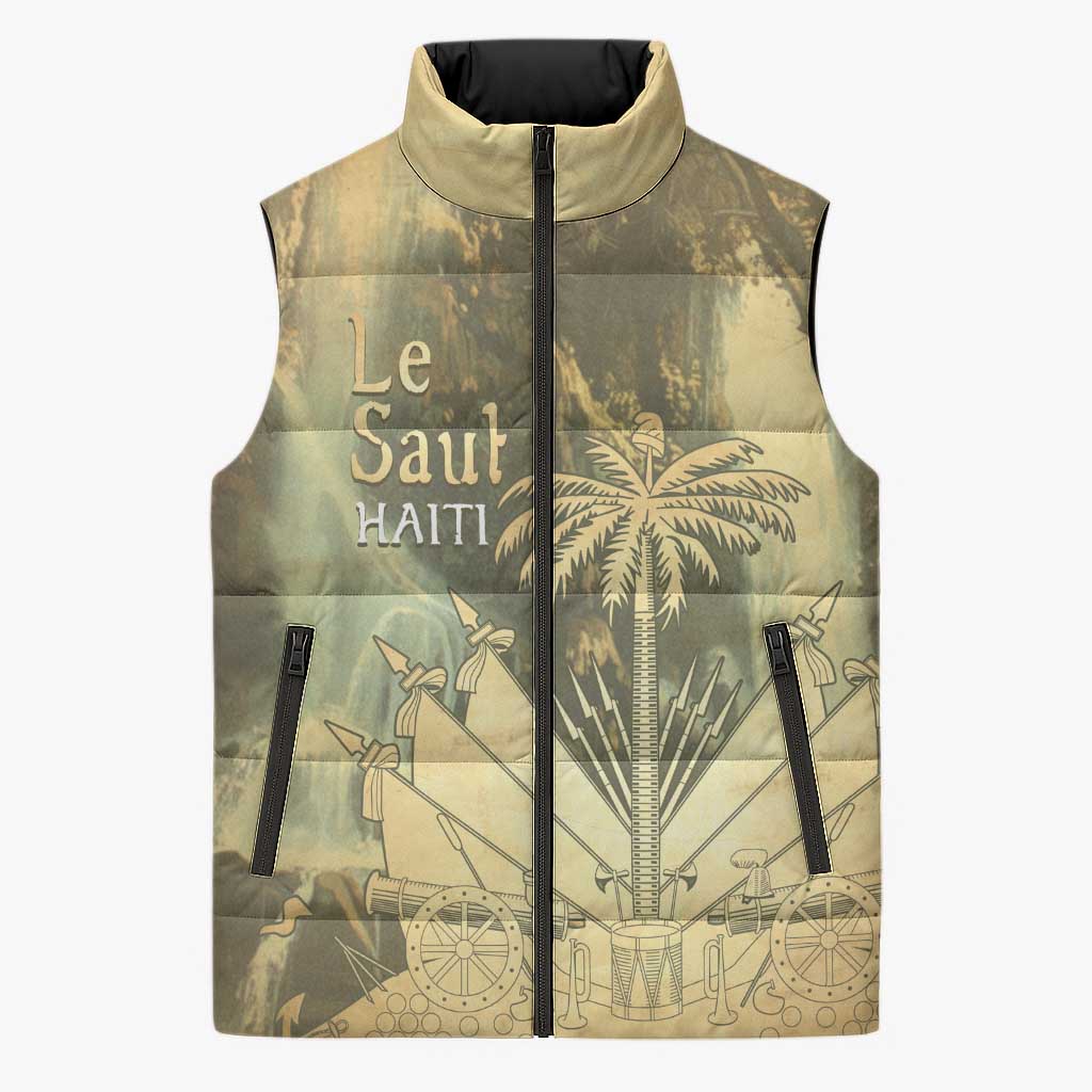 Personalized Afro Haiti Le Saut Sleeveless Puffer Jacket Ayiti Waterfall Vintage Grunge Style - Wonder Print Shop