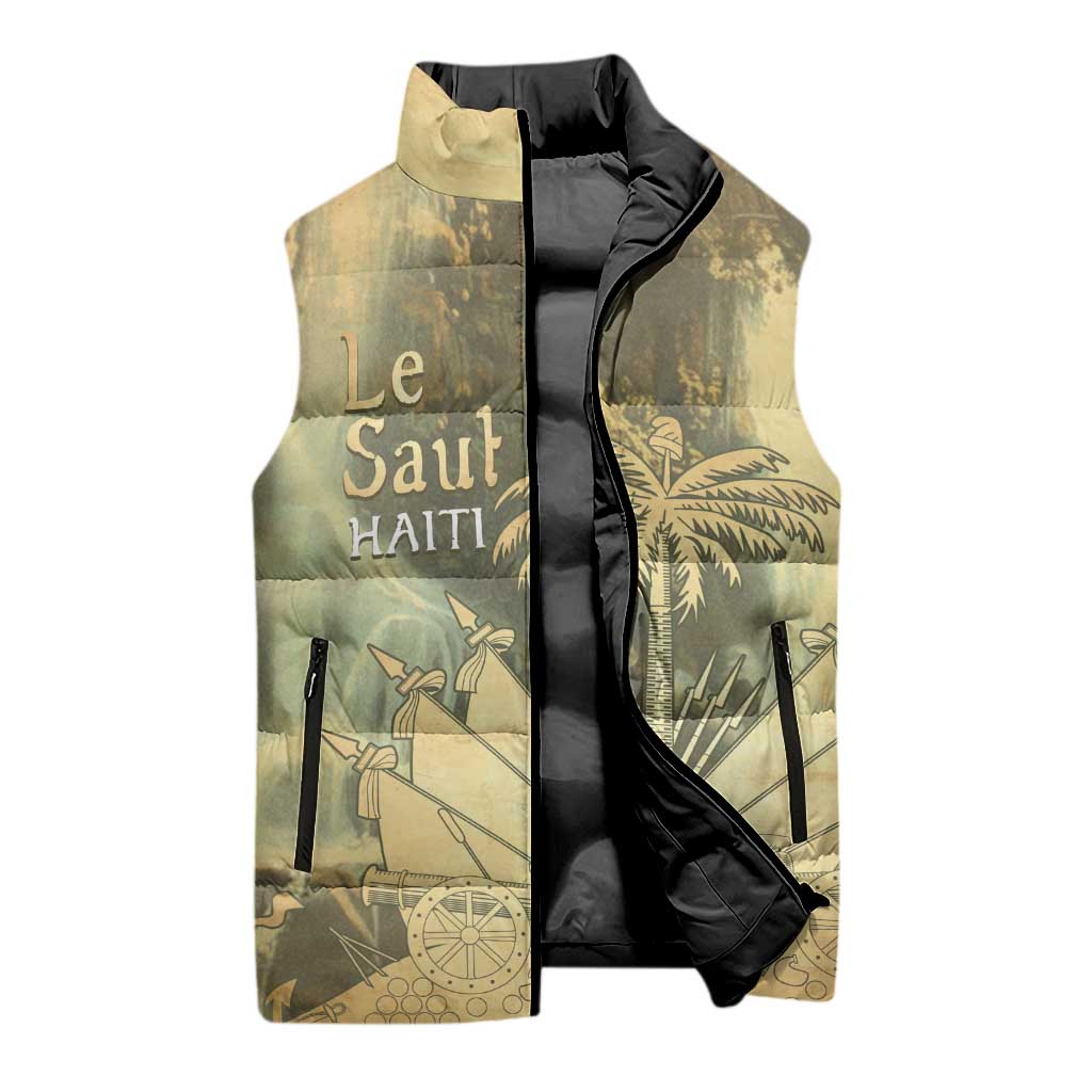 Personalized Afro Haiti Le Saut Sleeveless Puffer Jacket Ayiti Waterfall Vintage Grunge Style - Wonder Print Shop