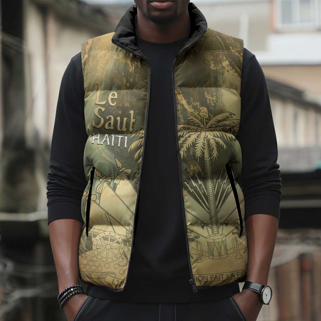Personalized Afro Haiti Le Saut Sleeveless Puffer Jacket Ayiti Waterfall Vintage Grunge Style - Wonder Print Shop