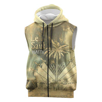 Personalized Afro Haiti Le Saut Sleeveless Zip Hoodie Ayiti Waterfall Vintage Grunge Style - Wonder Print Shop