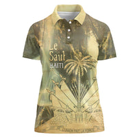 Personalized Afro Haiti Le Saut Women Polo Shirt Ayiti Waterfall Vintage Grunge Style - Wonder Print Shop