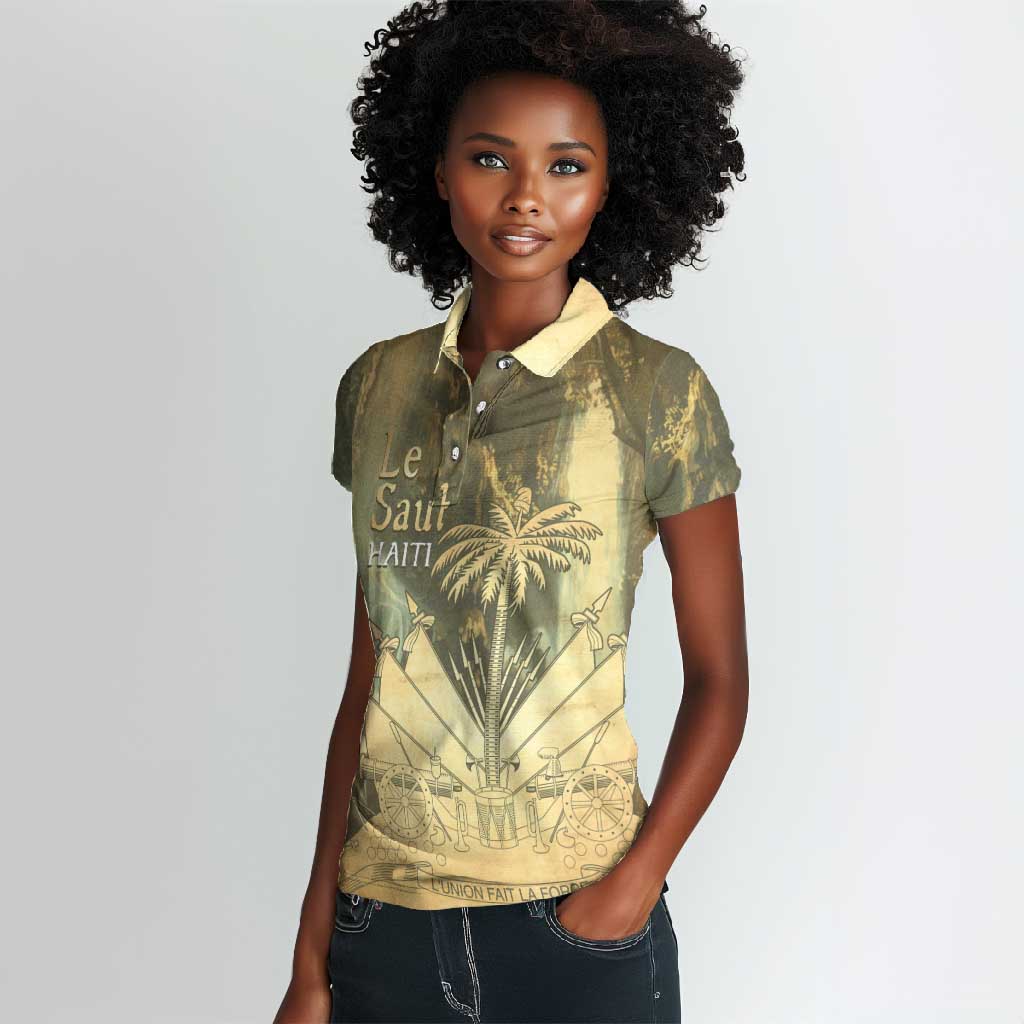 Personalized Afro Haiti Le Saut Women Polo Shirt Ayiti Waterfall Vintage Grunge Style - Wonder Print Shop