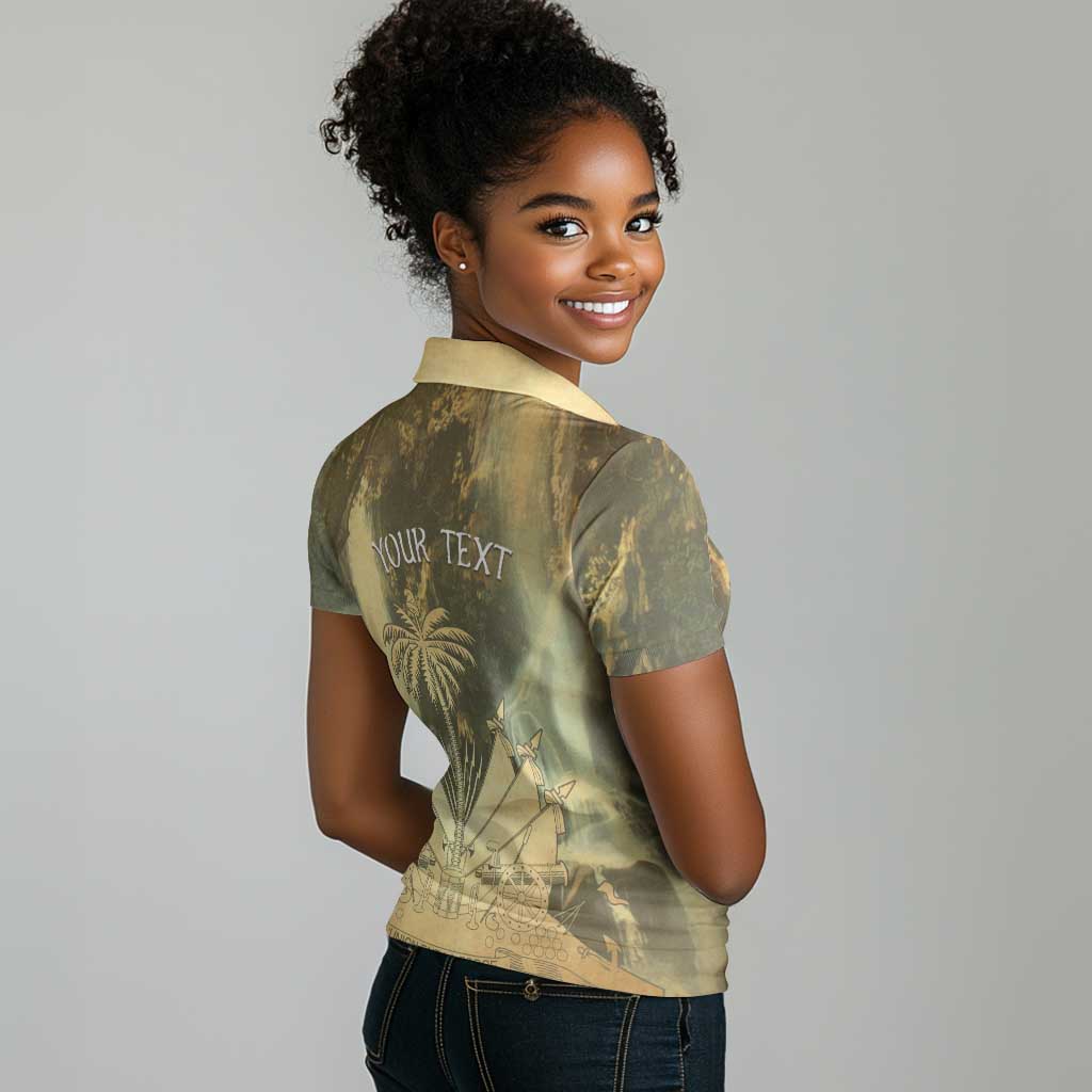 Personalized Afro Haiti Le Saut Women Polo Shirt Ayiti Waterfall Vintage Grunge Style - Wonder Print Shop