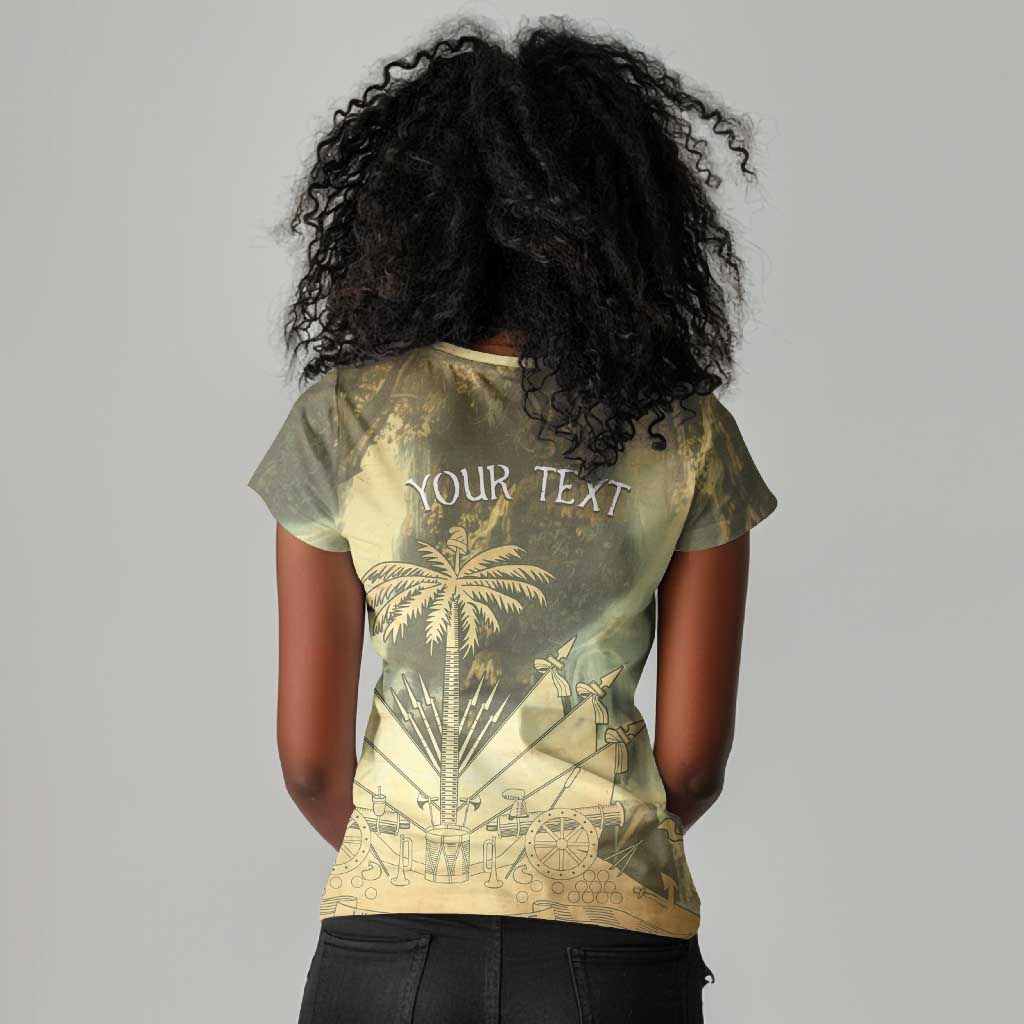 Personalized Afro Haiti Le Saut Women V-Neck T-Shirt Ayiti Waterfall Vintage Grunge Style - Wonder Print Shop