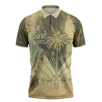 Personalized Afro Haiti Le Saut Zipper Polo Shirt Ayiti Waterfall Vintage Grunge Style - Wonder Print Shop