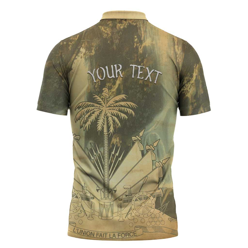 Personalized Afro Haiti Le Saut Zipper Polo Shirt Ayiti Waterfall Vintage Grunge Style - Wonder Print Shop