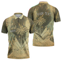 Personalized Afro Haiti Le Saut Zipper Polo Shirt Ayiti Waterfall Vintage Grunge Style - Wonder Print Shop