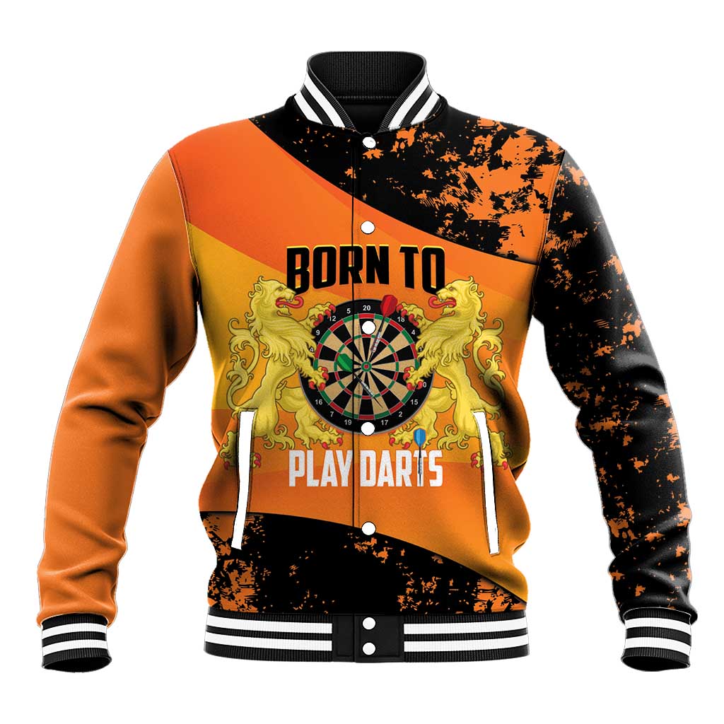 Personalised Netherlands Darts Baseball Jacket Born To Play Darts Grunge Style - Wonder Print Shop