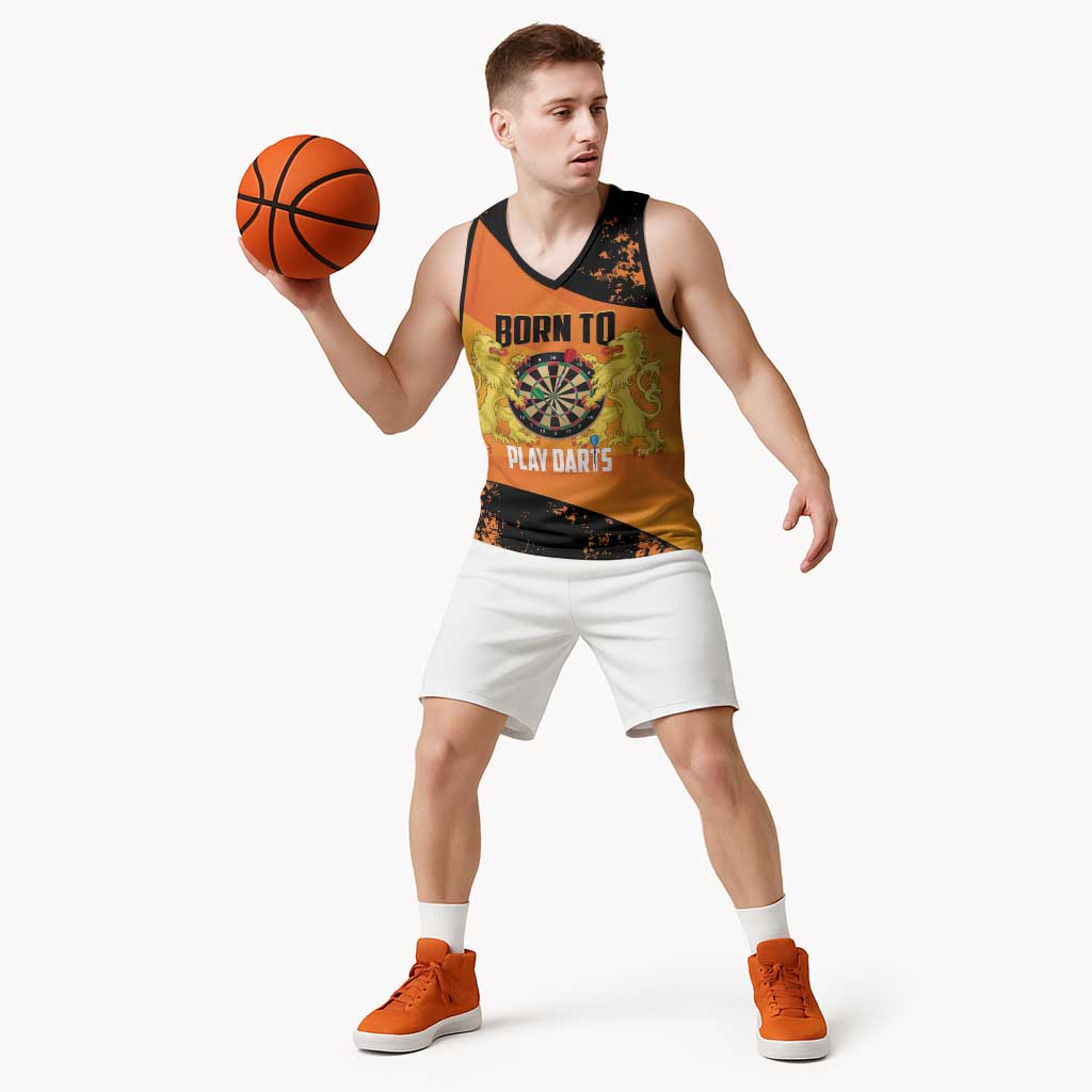 Personalised Netherlands Darts Basketball Jersey Born To Play Darts Grunge Style - Wonder Print Shop