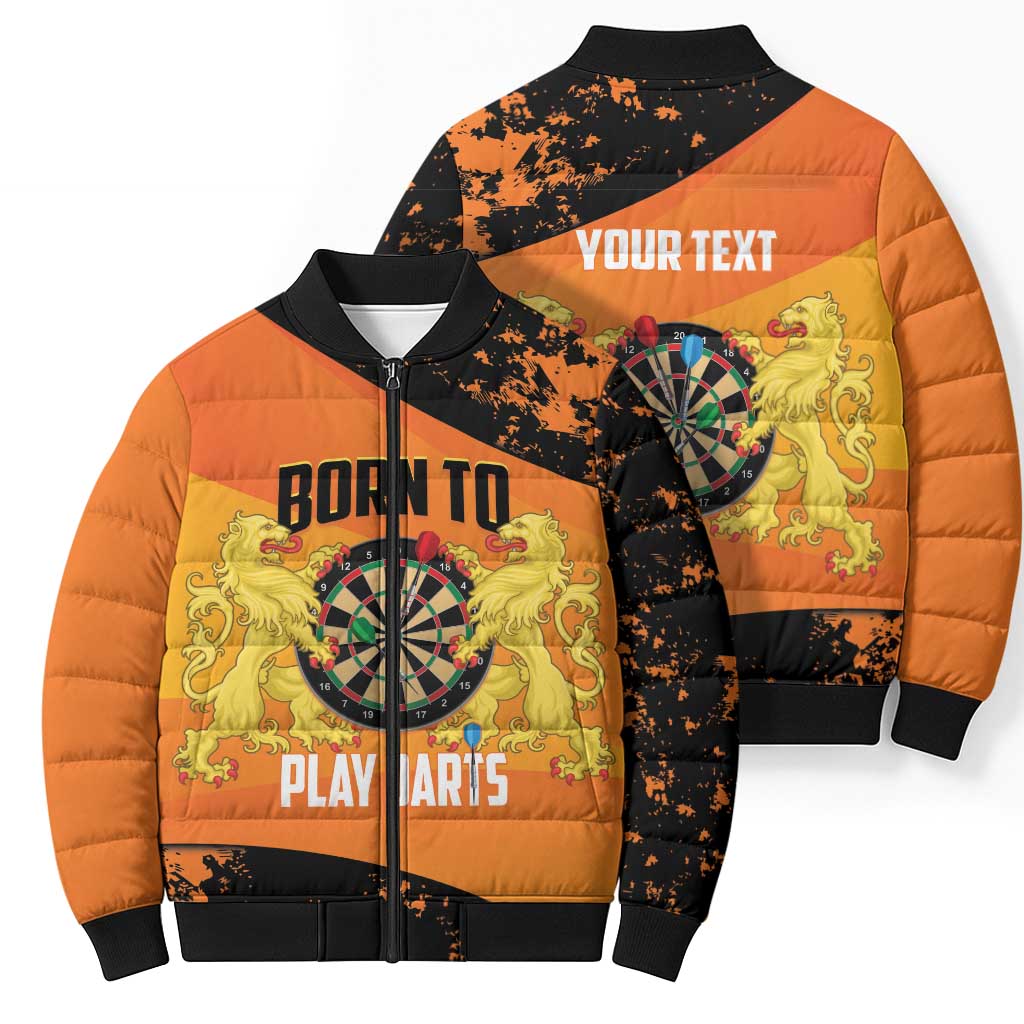 Personalised Netherlands Darts Bomber Puffer Jacket Born To Play Darts Grunge Style - Wonder Print Shop
