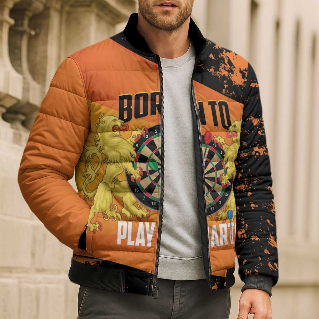 Personalised Netherlands Darts Bomber Puffer Jacket Born To Play Darts Grunge Style - Wonder Print Shop