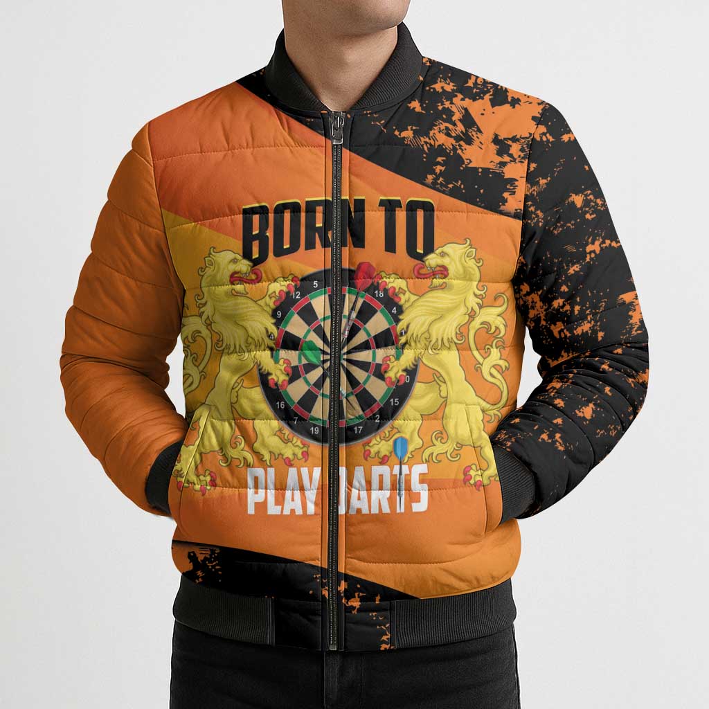 Personalised Netherlands Darts Bomber Puffer Jacket Born To Play Darts Grunge Style - Wonder Print Shop